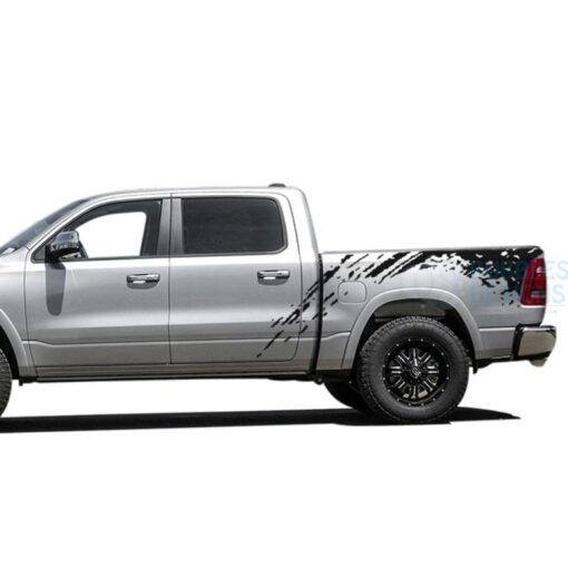 Mud Splash Bed Decals Graphics Vinyl For Dodge Ram Crew Cab 1500 Black / 2019-Present Side Door