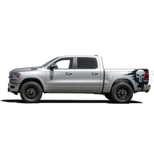 Punisher Skull Sticker Bed Decals Graphics Vinyl For Dodge Ram Crew Cab 1500 Side Door Sticker