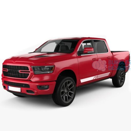 Side Door Stripes Graphics Vinyl For Dodge Ram Crew Cab 1500 White / 2019-Present Side Door Sticker