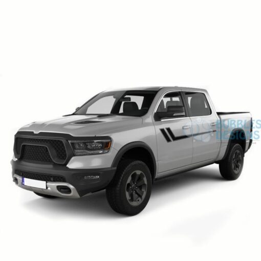 Side Hockey Stripes Decals Graphics Vinyl For Dodge Ram Crew Cab 1500 Black / 2019-Present Side Door