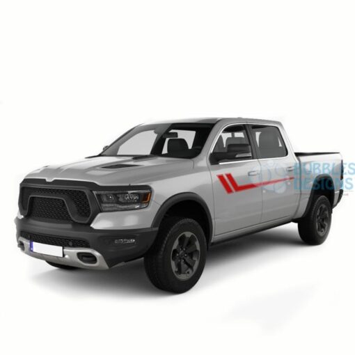 Side Hockey Stripes Decals Graphics Vinyl For Dodge Ram Crew Cab 1500 Red / 2019-Present Side Door