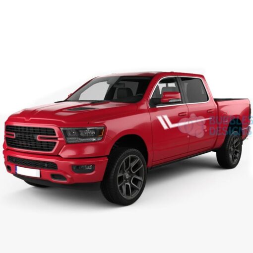 Side Hockey Stripes Decals Graphics Vinyl For Dodge Ram Crew Cab 1500 White / 2019-Present Side Door